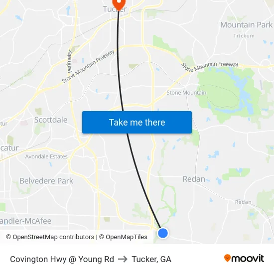 Covington Hwy @ Young Rd to Tucker, GA map
