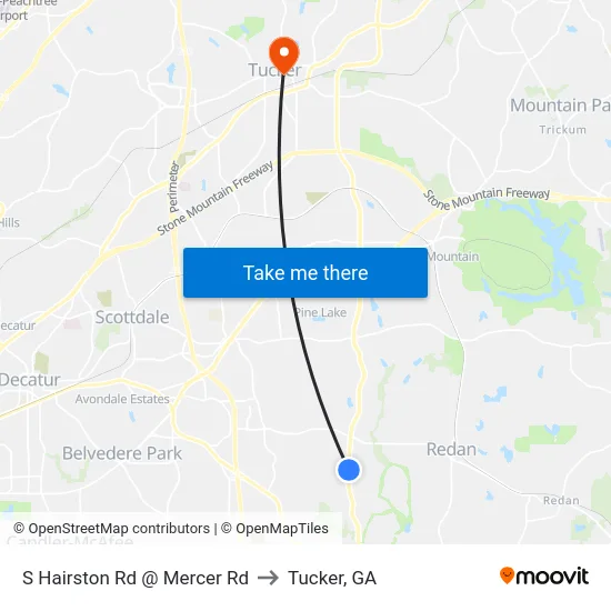S Hairston Rd @ Mercer Rd to Tucker, GA map