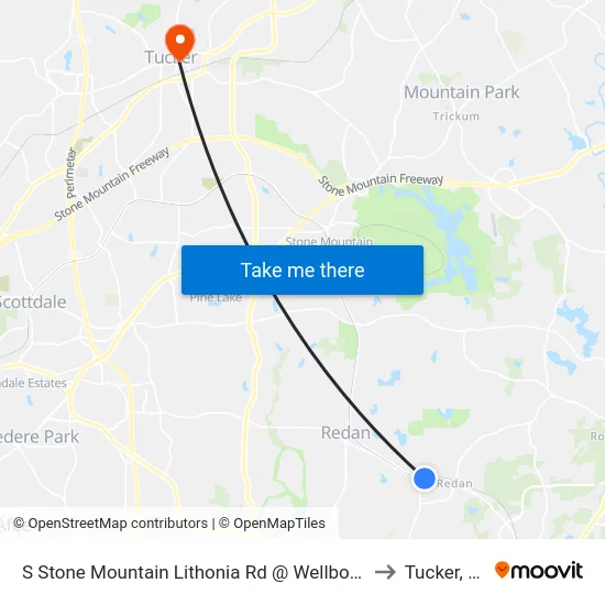 S Stone Mountain Lithonia Rd @ Wellborn Rd to Tucker, GA map