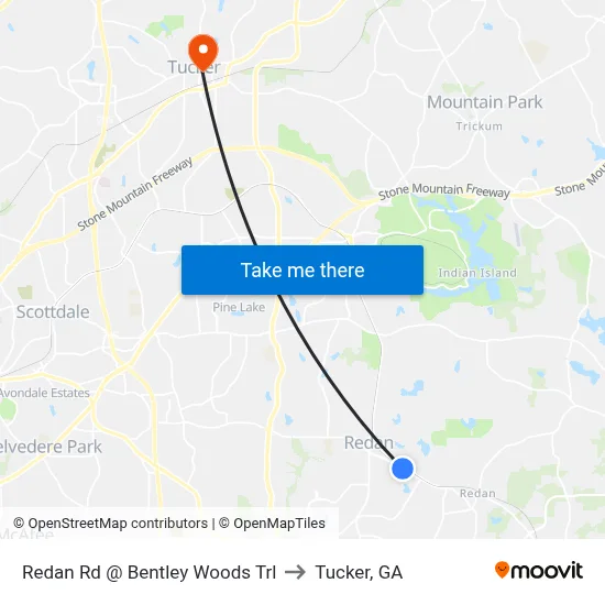 Redan Rd @ Bentley Woods Trl to Tucker, GA map