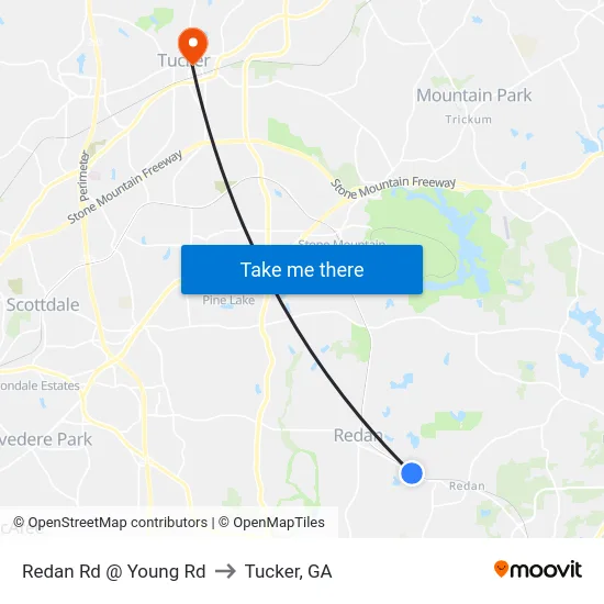 Redan Rd @ Young Rd to Tucker, GA map