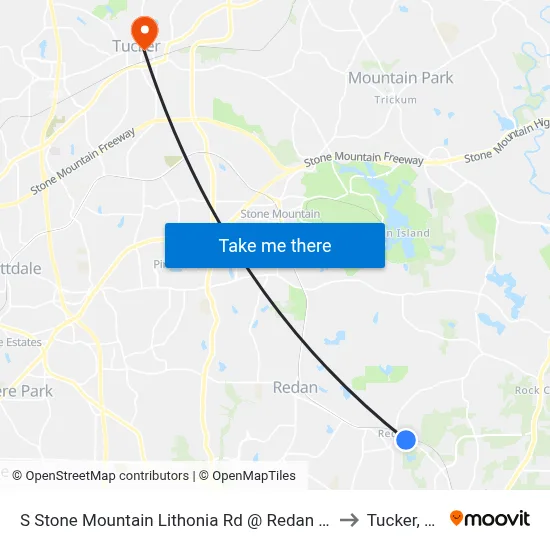 S Stone Mountain Lithonia Rd @ Redan East to Tucker, GA map
