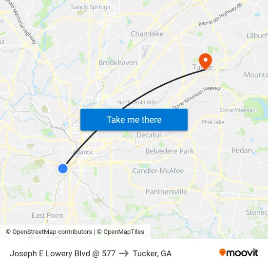 Joseph E Lowery Blvd @ 577 to Tucker, GA map
