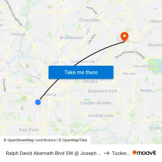 Ralph David Abernath Blvd SW @ Joseph E Lowery Blvd to Tucker, GA map