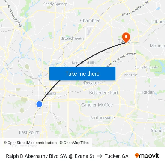 Ralph D Abernathy Blvd SW @ Evans St to Tucker, GA map
