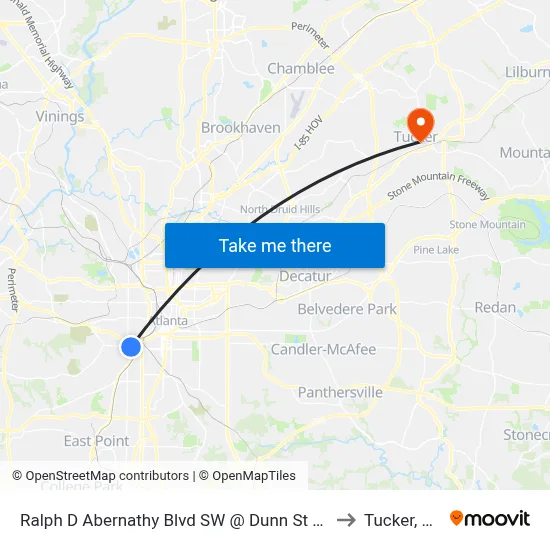 Ralph D Abernathy Blvd SW @ Dunn St SW to Tucker, GA map