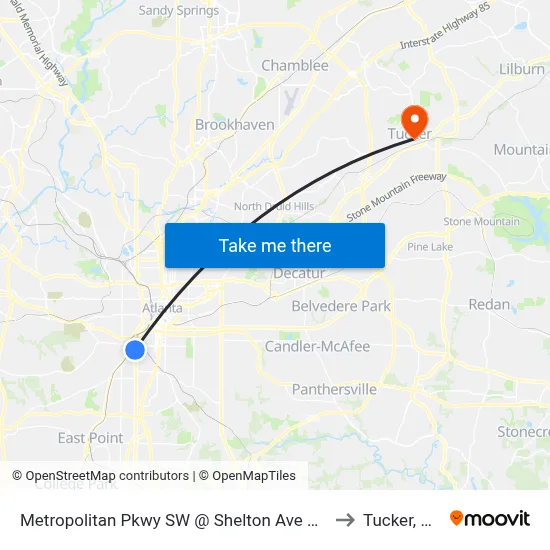 Metropolitan Pkwy SW @ Shelton Ave SW to Tucker, GA map