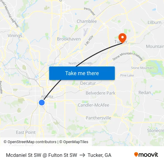 Mcdaniel St SW @ Fulton St SW to Tucker, GA map