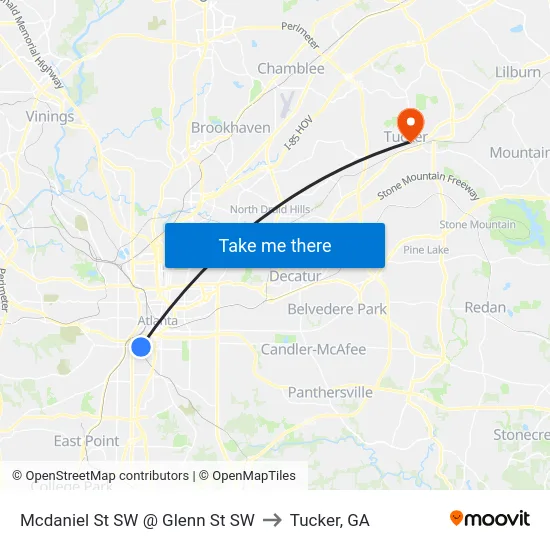 Mcdaniel St SW @ Glenn St SW to Tucker, GA map