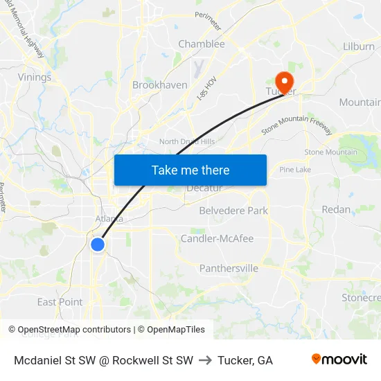 Mcdaniel St SW @ Rockwell St SW to Tucker, GA map
