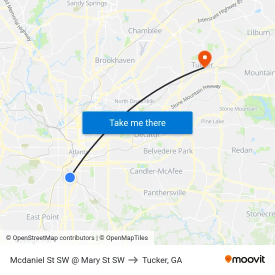 Mcdaniel St SW @ Mary St SW to Tucker, GA map