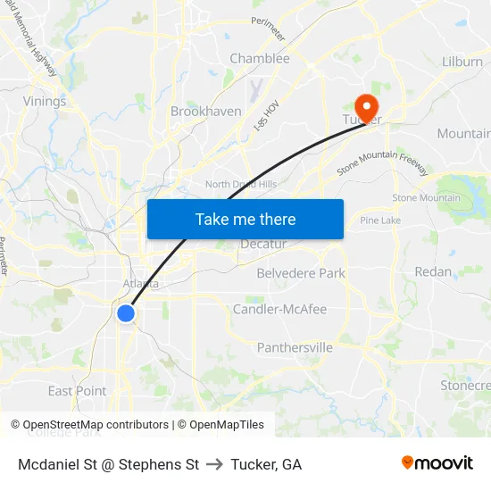 Mcdaniel St @ Stephens St to Tucker, GA map