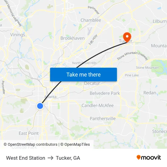 West End Station to Tucker, GA map