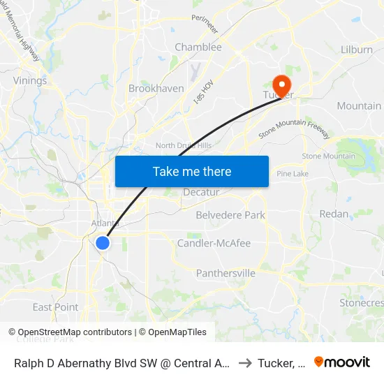 Ralph D Abernathy Blvd SW @ Central Ave SW to Tucker, GA map