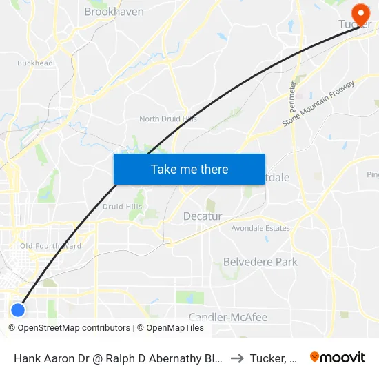 Hank Aaron Dr @ Ralph D Abernathy Blvd to Tucker, GA map