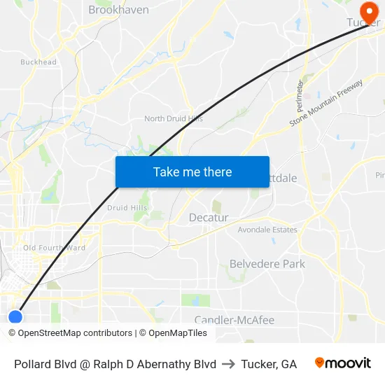 Pollard Blvd @ Ralph D Abernathy Blvd to Tucker, GA map