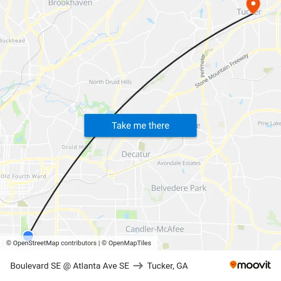 Boulevard SE @ Atlanta Ave SE to Tucker, GA map