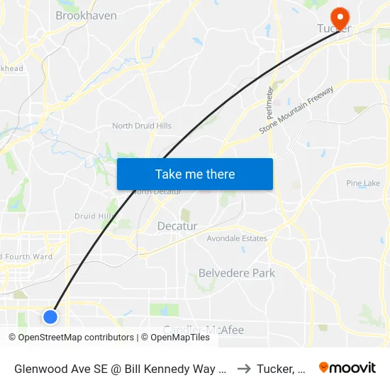 Glenwood Ave SE @ Bill Kennedy Way SE to Tucker, GA map