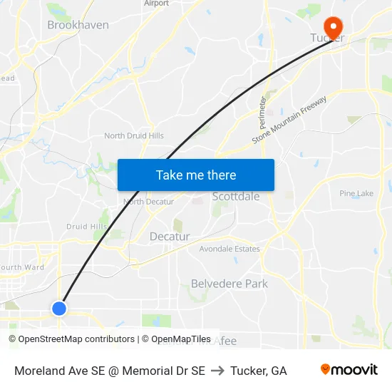 Moreland Ave SE @ Memorial Dr SE to Tucker, GA map