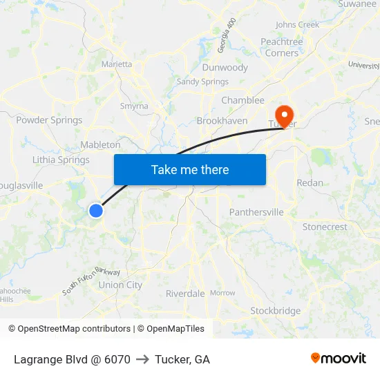 Lagrange Blvd @ 6070 to Tucker, GA map