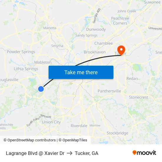 Lagrange Blvd @ Xavier Dr to Tucker, GA map