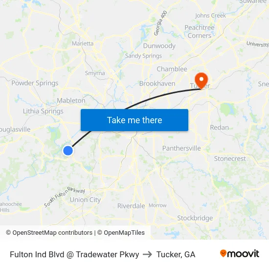 Fulton Ind Blvd @ Tradewater Pkwy to Tucker, GA map