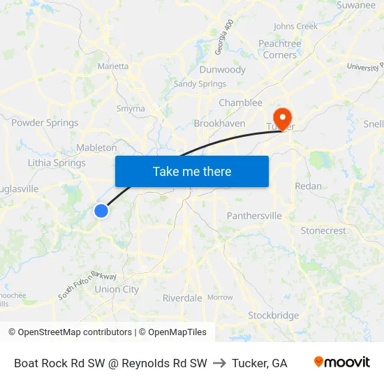 Boat Rock Rd SW @ Reynolds Rd SW to Tucker, GA map