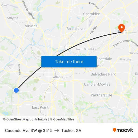 Cascade Ave SW @ 3515 to Tucker, GA map