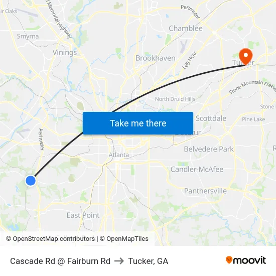 Cascade Rd @ Fairburn Rd to Tucker, GA map
