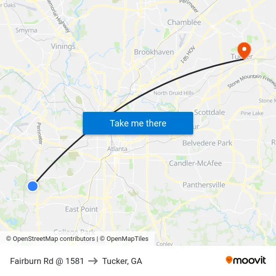 Fairburn Rd @ 1581 to Tucker, GA map