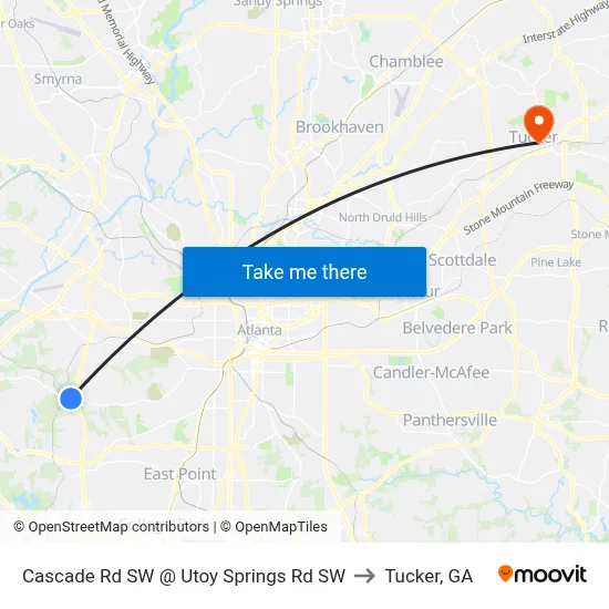 Cascade Rd SW @ Utoy Springs Rd SW to Tucker, GA map