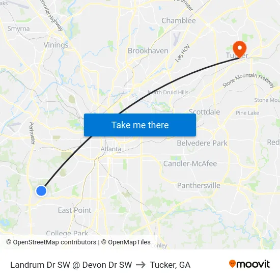 Landrum Dr SW @ Devon Dr SW to Tucker, GA map