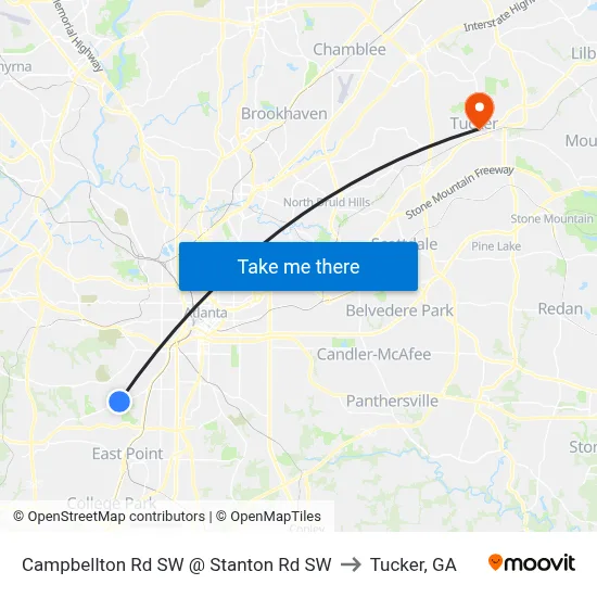 Campbellton Rd SW @ Stanton Rd SW to Tucker, GA map