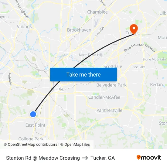 Stanton Rd @ Meadow Crossing to Tucker, GA map
