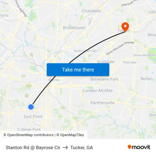 Stanton Rd @ Bayrose Cir to Tucker, GA map