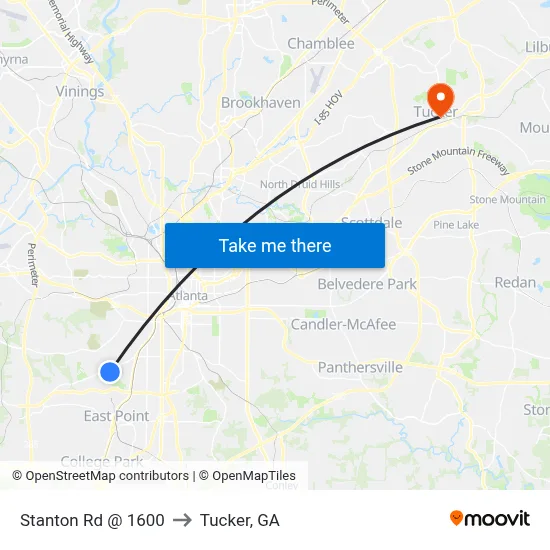 Stanton Rd @ 1600 to Tucker, GA map
