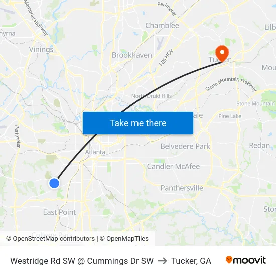 Westridge Rd SW @ Cummings Dr SW to Tucker, GA map
