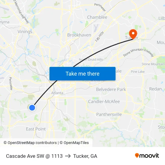 Cascade Ave SW @ 1113 to Tucker, GA map