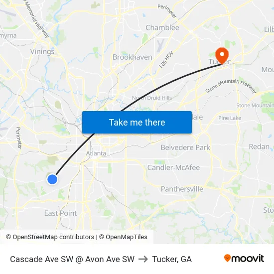 Cascade Ave SW @ Avon Ave SW to Tucker, GA map