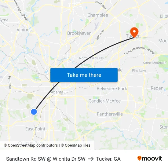 Sandtown Rd SW @ Wichita Dr SW to Tucker, GA map