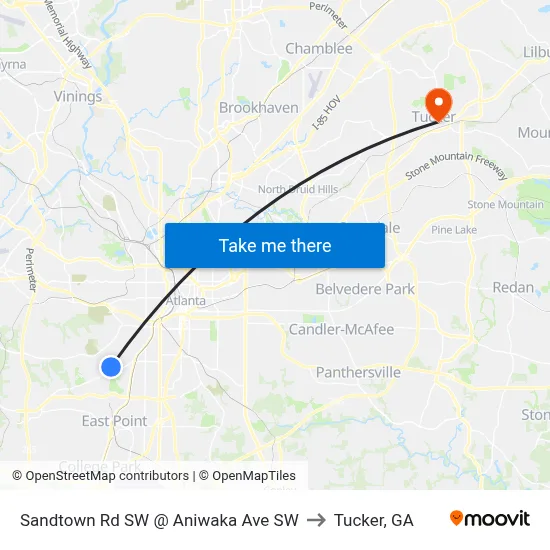 Sandtown Rd SW @ Aniwaka Ave SW to Tucker, GA map