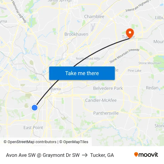 Avon Ave SW @ Graymont Dr SW to Tucker, GA map