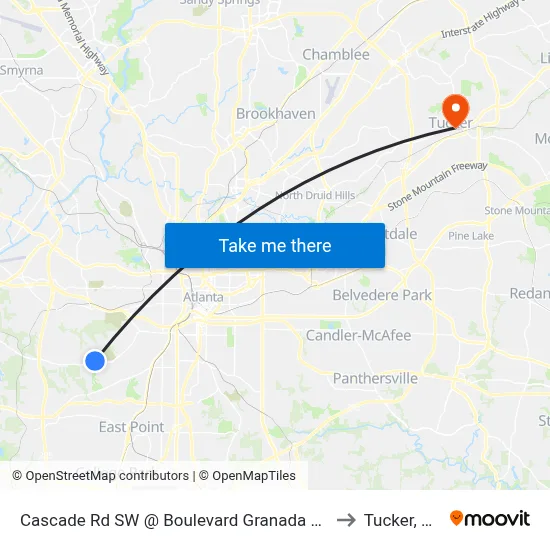 Cascade Rd SW @ Boulevard Granada SW to Tucker, GA map