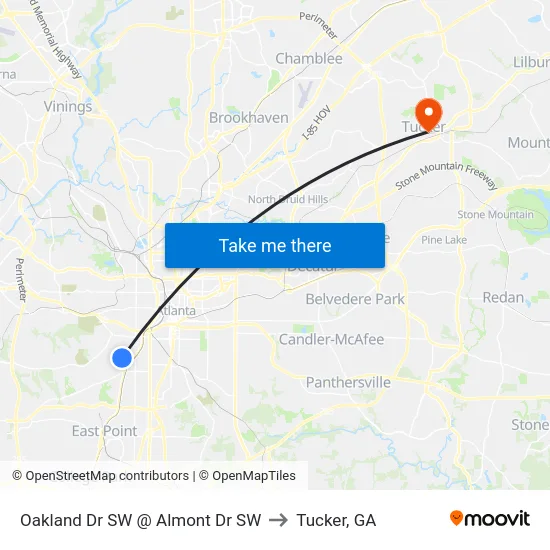 Oakland Dr SW @ Almont Dr SW to Tucker, GA map