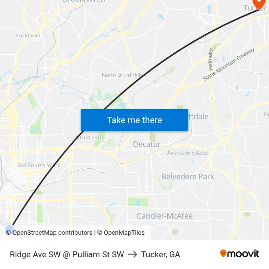 Ridge Ave SW @ Pulliam St SW to Tucker, GA map