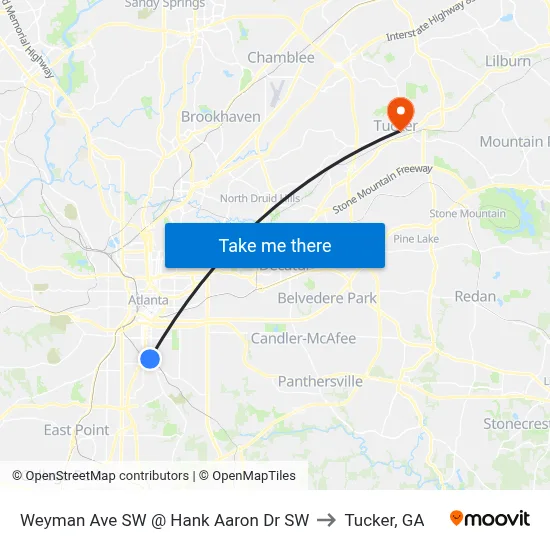 Weyman Ave SW @ Hank Aaron Dr SW to Tucker, GA map