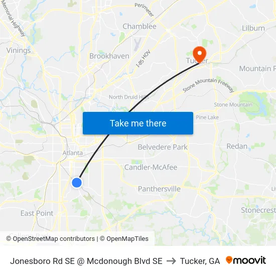 Jonesboro Rd SE @ Mcdonough Blvd SE to Tucker, GA map