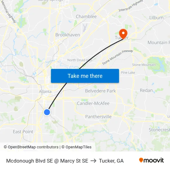 Mcdonough Blvd SE @ Marcy St SE to Tucker, GA map