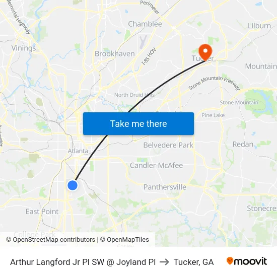Arthur Langford Jr Pl SW @ Joyland Pl to Tucker, GA map