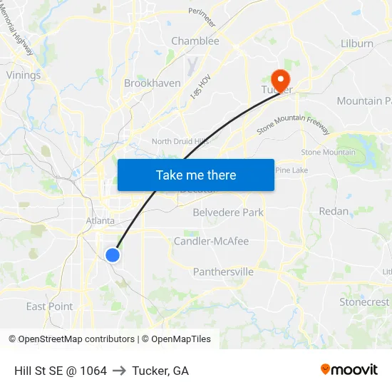 Hill St SE @ 1064 to Tucker, GA map